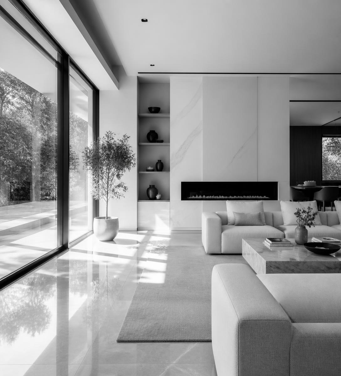 Spotless, sunlit modern living room after a Fifth Star clean